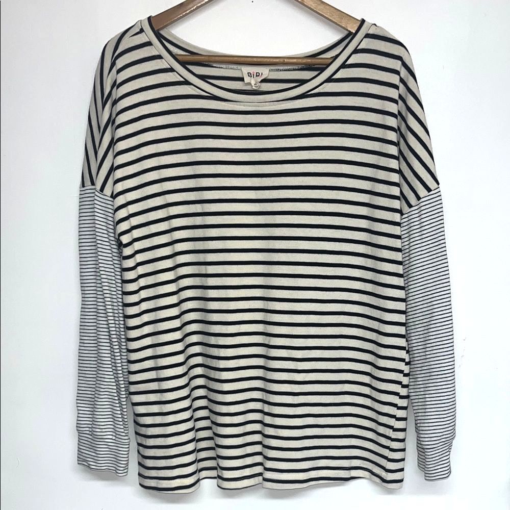 BiBi Sz XL 100% Cotton Black and Cream Striped Long Sleeved Top #boutique #cozy